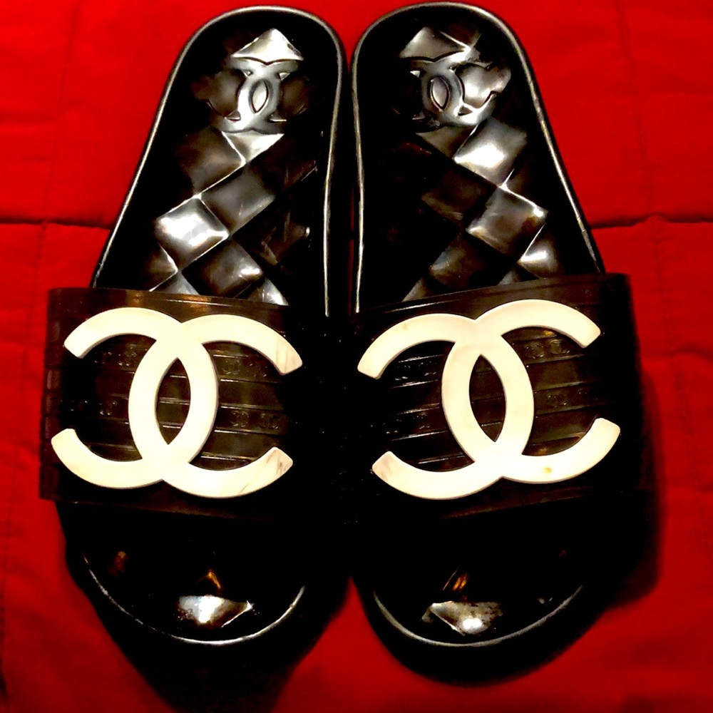 Chanel Clear Black Jelly Slides